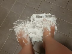 feet with shaving cream