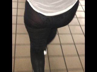 Wife in see through transparent leggings in public panties visible