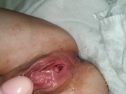 Preview 2 of shaved pussy squirting on man