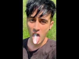 Chewing and Swallowing Ex - Boyfriend Cum ( Solo Cum Eating after BJ Vid )