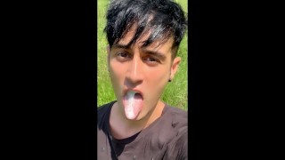 Chewing and swallowing ex - boyfriend cum ( solo cum eating after BJ vid )