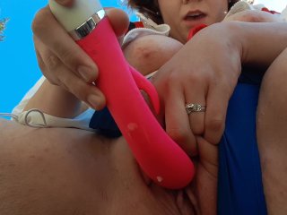 public, massager, squirting orgasm, beach