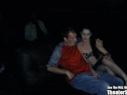 Preview 2 of Skinny Pale Brunette Slut Gang Fuck in Porno Theater