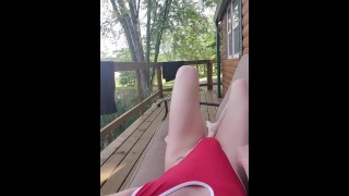 2019 Crystal plays with limp useless clittie on front porch