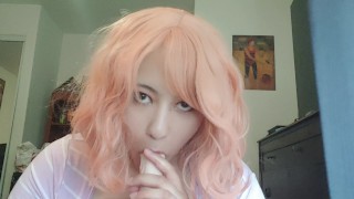 Pink puta de cabelos chupa pau