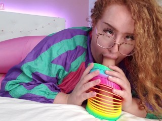 Slutty Step-sister Sucks & Throat Fucks you with a Slinky, Gets Huge Facial