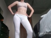 Preview 2 of Yoga Instructor Caffeinated + Squirming in White Leggings