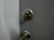 Preview 2 of Unlocked door in public toilet. Sneaking around completely naked jerk off.