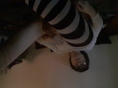 Skinny cute trans femme has twitching orgasm