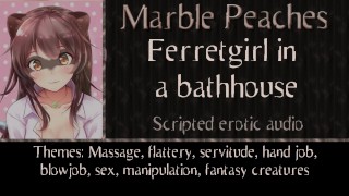 Ferret meisje in een badhuis biedt massage en meer