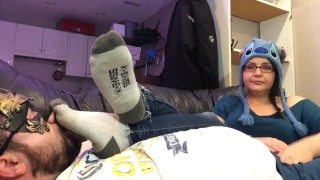 Nerdy Teenager With Glasses Foul-Smelling Socks Worshiping Feet And BJ