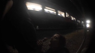 On The Railroad There Was A Public Blowjob With A Cumshot