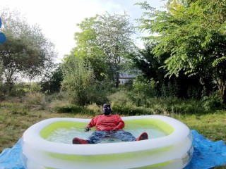 Baggy Pup Cooling down in Pool (with Sneakers and Cumshot)