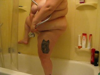 Big Girl in_the Shower with HUGE_Dildo