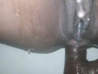 Quick Shower Fuck...bouncing on Big Black Dildo