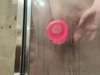 shower, solo female, anal dildo, anal
