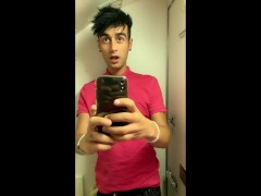 Teen piss on the airplane toilet - thick soft uncut cock