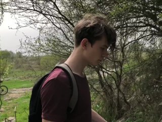 Hot Hunk Jerking His Big Dick (23cm) in Public Place near the dam/ Teen Boy