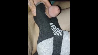 Wife gives me an after work sockjob and I cum all over them