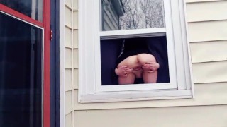 TAPESHOOT 3X GIRLFRIEND Caught PISSING OUT WINDOW