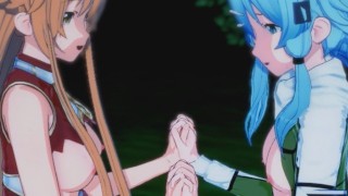 Online Sword Art Asuna X Sinon Threesome In 3D