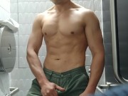 Preview 3 of Hot asian dude got horny at the museum, shot a load in the public toilet