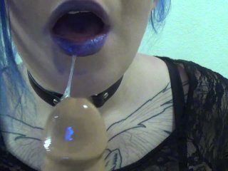 GOTH BABE SLUT DEEPTHROATS DILDO, WISHING IT WAS YOU