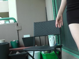 Peeing on the Balcony in Dress with no Panties Desperate Hissy Pee