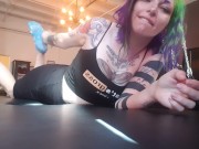 Preview 5 of The Pose. Goth emo girl  showing off dirty soles in a bdsm dungeon
