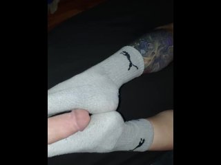 Huge Cumshot on WifesSexy Smelly After Work Gray Puma_Socks