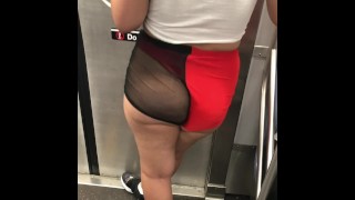 Wife Walking Around Train Station In Mesh See-Through Shorts
