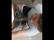Preview 1 of Getting my dick sucked in an unlocked college bathroom by a slutty bottom