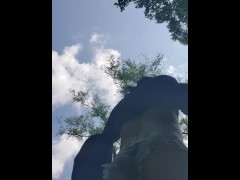 Crystal plugged and caged walking in the woods