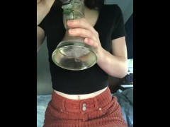 Smoking - UPSKIRT  view and cleavage