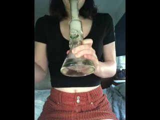 bong, amateur, solo female, smoking