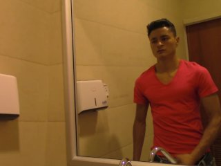 He Masturbates and Pulls the Cum in_the MIRROROf a Public Bathroom