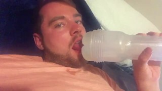 Licking my Grindr hookup's CUM out of my Fleshlight as it DRIPS ON MY BEARD