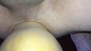 huge vegetable insertion - butternut squash - close up and cum