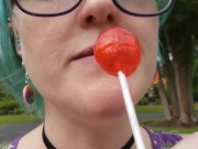 Preview 2 of Seattle Ganja Goddess the Queen of Pussy Pops sucking lollipops: Cemetery Halloween licking candy