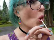 Preview 3 of Seattle Ganja Goddess the Queen of Pussy Pops sucking lollipops: Cemetery Halloween licking candy