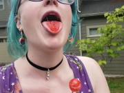 Preview 5 of Seattle Ganja Goddess the Queen of Pussy Pops sucking lollipops: Cemetery Halloween licking candy