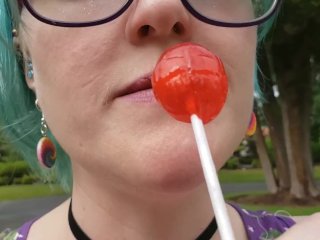 Seattle Ganja Goddess the Queen of Pussy Pops sucking lollipops: Cemetery Halloween licking candy