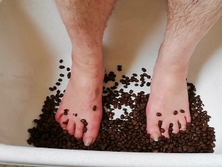 sensual feet, solo female, coffee beans, sexy feet