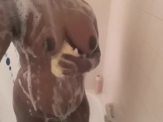 shower, ebony, masterbation, hot