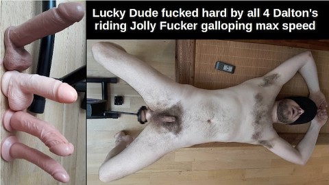 Lucky Dude fucked by all 4 Dalton's riding Jolly Fucker galloping max speed