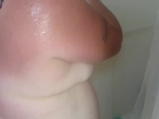 Sexy BBW Pisses in the Shower, Washes Up and Gets HerFace Covered in_Cum