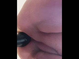 anal pissing, amateur, rough, eggplant insertion