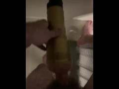Fleshlight pussy in the shower sucking action with lots of lube