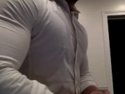 Preview 3 of Ripping my white shirt while flexing my big muscle pecs and biceps