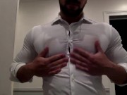 Preview 5 of Ripping my white shirt while flexing my big muscle pecs and biceps